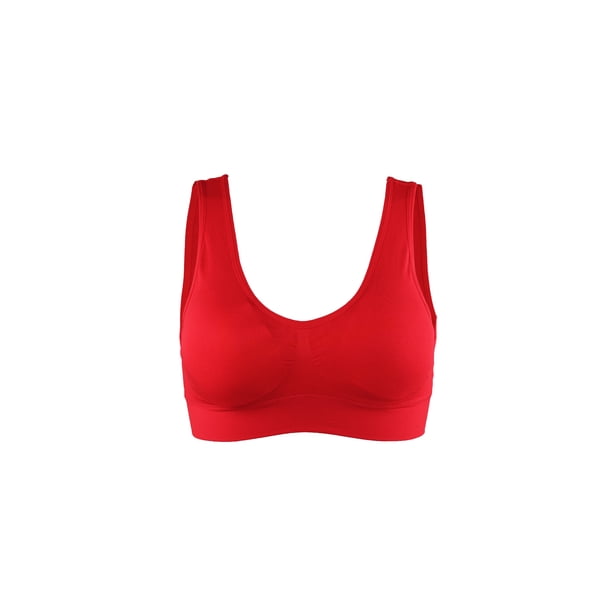 INSPIRAR CHIC Sujetadores deportivos sin costuras y sin alambre para dormir con almohadillas removibles para mujeres, talla L, 32A/B, rojo