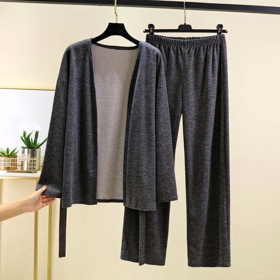 Goodtrade8 Loungewear Pajamas for Women Set 2 Piece Solid Color Soft Long Sleeve V-Neck Casual Womens Pj Tops