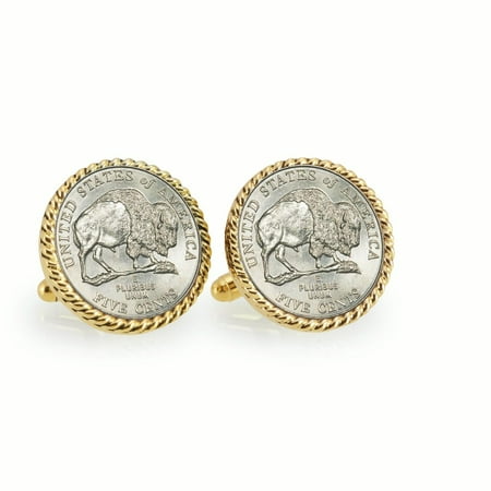 2005 Bison Nickel Goldtone Rope Bezel Coin Cuff Links