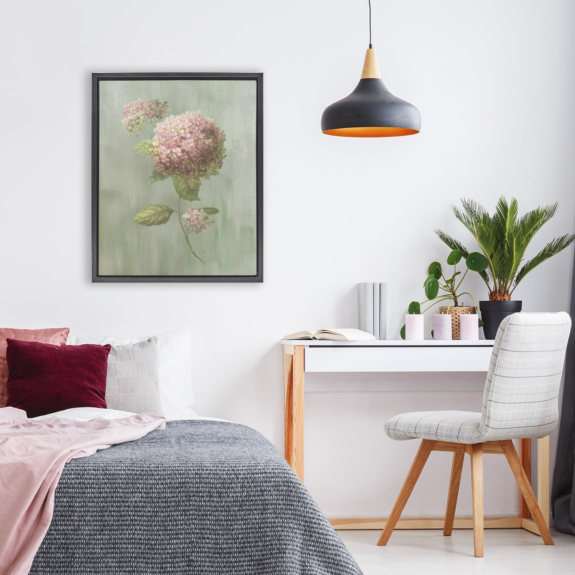 Stupell Industries Single Hydrangea Bushel Black Framed Floater Canvas Wall Art, design by Nan
