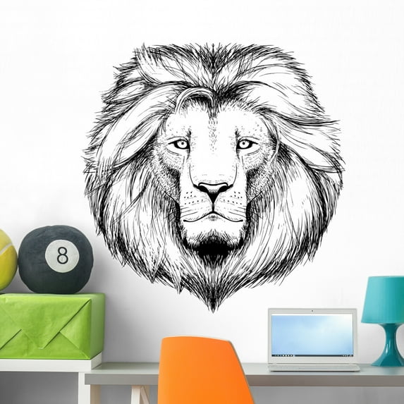 Lion Head Wall Decal by Wallmonkeys Peel and Stick Graphic (36 in H x 35 in W) WM153072