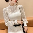 thumbnail image 3 of YEKEYI Lace Tops for Women Long Sleeve Mock Neck Sheer Blouse See Through Floral Lace Tops, 3 of 8
