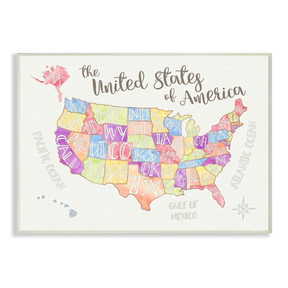 The Kids Room by Stupell United States US Map Water Color Wall Plaqueby Erica Billups