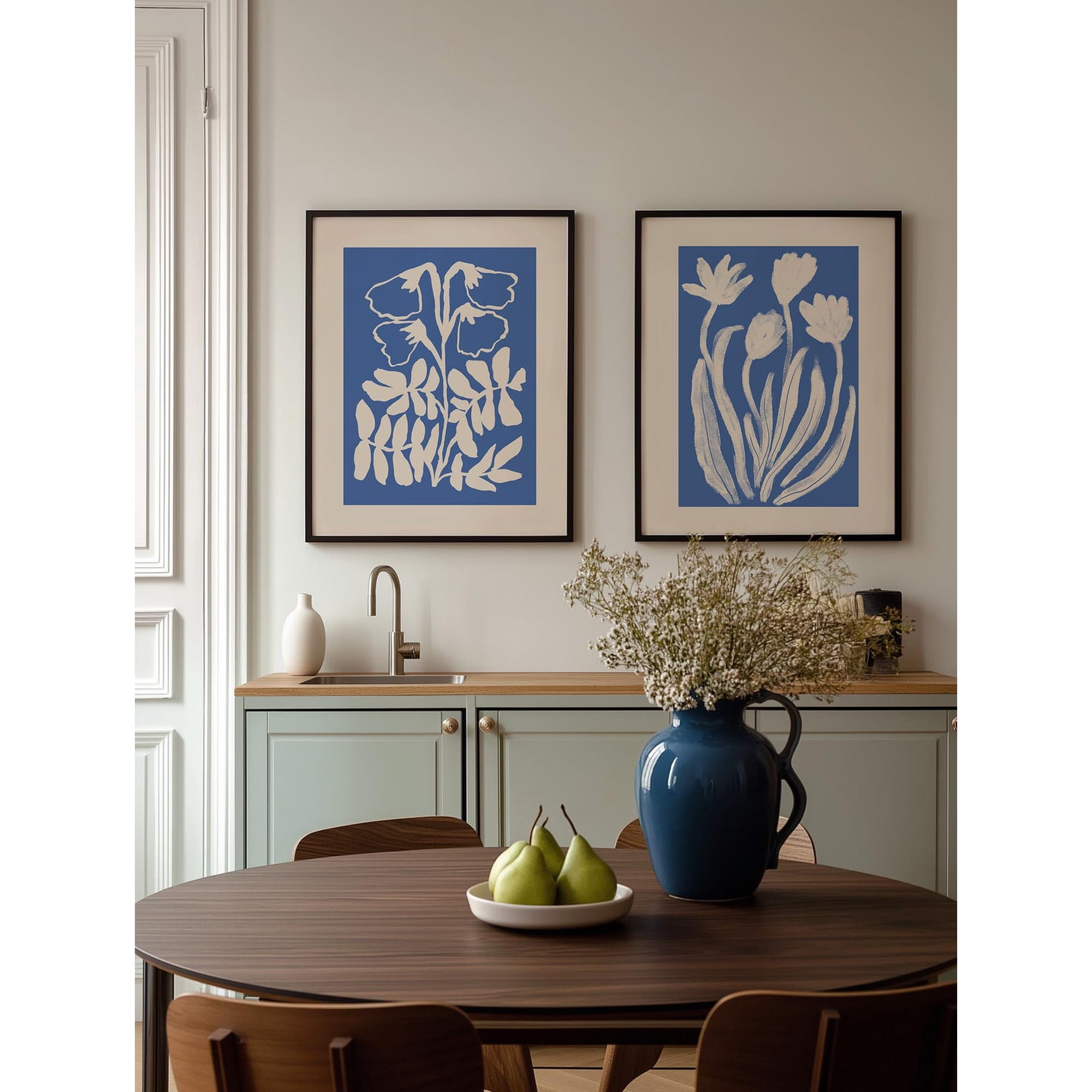 Blue Tulip Line Minimalist Floral Botanical Illustration Wall Art Print Floral Home And Gallery Wall Decor