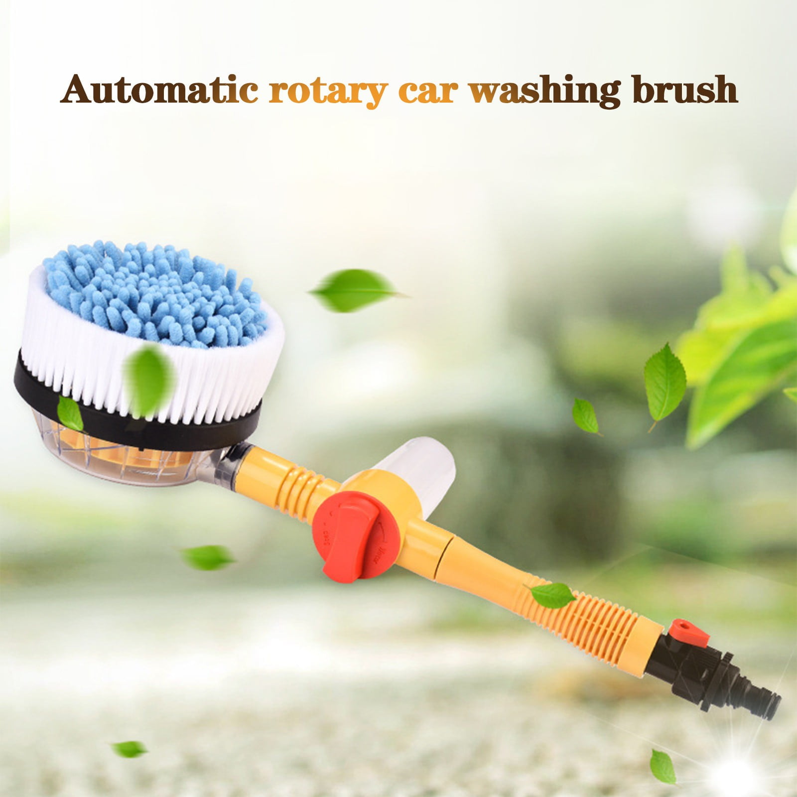 Kezqiaxn Spinning Car Wash Brush Soft Microfiber, Auto Rotate Car Brush Mop with Soap Dispenser, Exterior Car Washing Brush Attached To Hose, Long Handle Scrubbers Car Cleaning Brush (Rotary Brush)