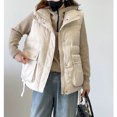 thumbnail image 2 of Chalecos para mujer, chalecos de algodón con plumón de pato, cárdigans casuales sin mangas con cuello alto, chaquetas vintage de gran tamaño, chaquetas sólidas, blusas para mujer, 2 of 4