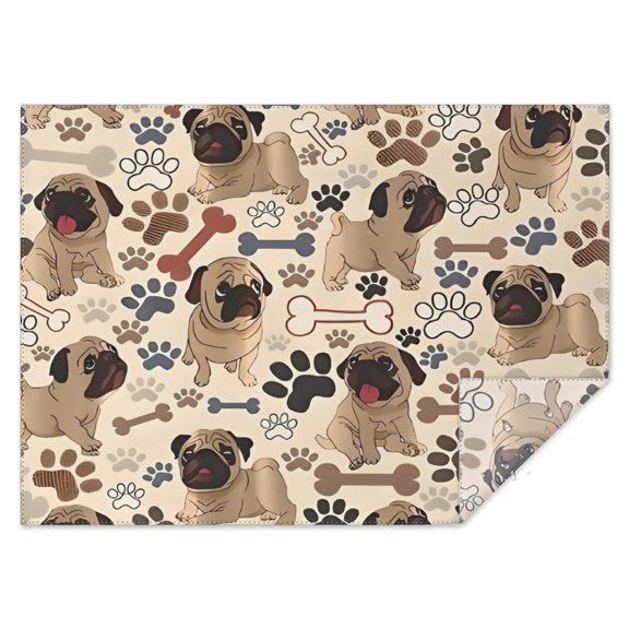 Pug and Footprint Rectangle Tablecloth 60"x84",Waterproof Polyester Rectangle Table Cloth, Wipeable Spillproof Polyester Tablecloth for Dining, Camping, Indoor and Outdoor