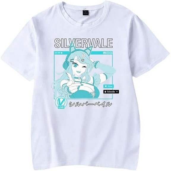 Vtuber Silvervale Cosplay T-Shirt Harajuku Womens Summer Kawaii Summer Short Sleeve Tops T-Shirt