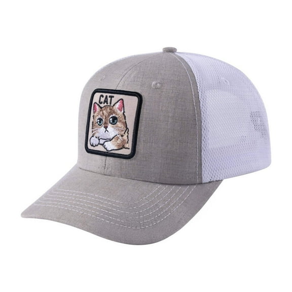Unisex Embroidered The Cat, 6-Panel Trucker Hat, Khaki/White, Adjustable Fit