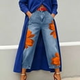 thumbnail image 2 of Hueook Graphic Flower Jeans for Women Fall Print Casual Trousers Button Pants Jeans 3X, 2 of 8