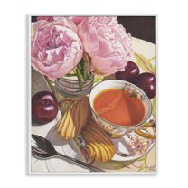 Stupell Industries Tea with Peonies & Plums Food & Beverage Painting White Framed Art Print Wall Art, 24 x 30