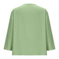 thumbnail image 6 of Dazajoo 3/4 Sleeve Linen Shirts for Women Button V Neck Cotton Blouses Dressy Casual Solid Henley Shirts Loose Fit Summer Tops,Green,M, 6 of 7