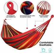 Double Hammock 2 people,DFITO Canvas Cotton Hammock with Carrying Bag Travel, Beach, Backyard etc (Red Stripes)