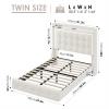 Homfa Twin Size Floating Bed Frame with RGB LED Lights Charging Station, Modern Velvet Upholstered Platform Bed Frame with Storage Headboard, Off-White