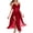 Wine, variant on Women's V-Neck Ruffled Spaghetti Strap Sheer Mesh Nightgown, Crisscross Back High Slit Loungewear Slip Dress