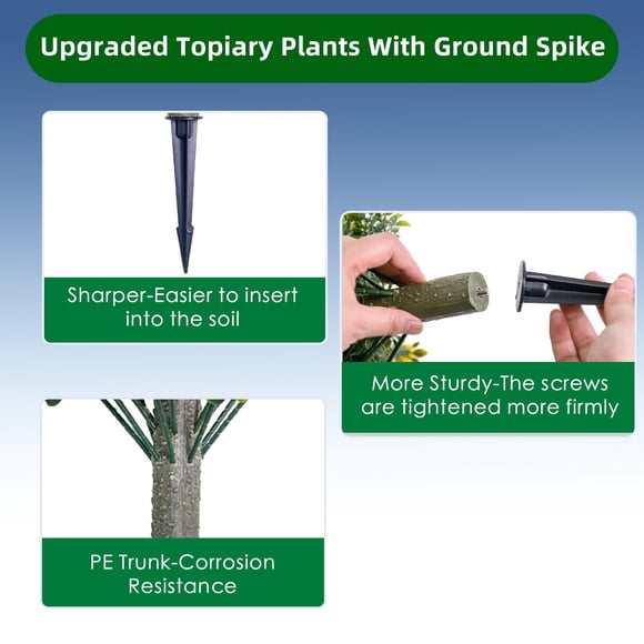 Set of 2 Faux Cypress & Cedar Topiary Trees with Ground Spikes – Realistic Artificial Ball Plants for Indoor & Outdoor Home Décor – Lush Greenery, Easy to Install, 65x45cm, 2 Green PZ-1-245