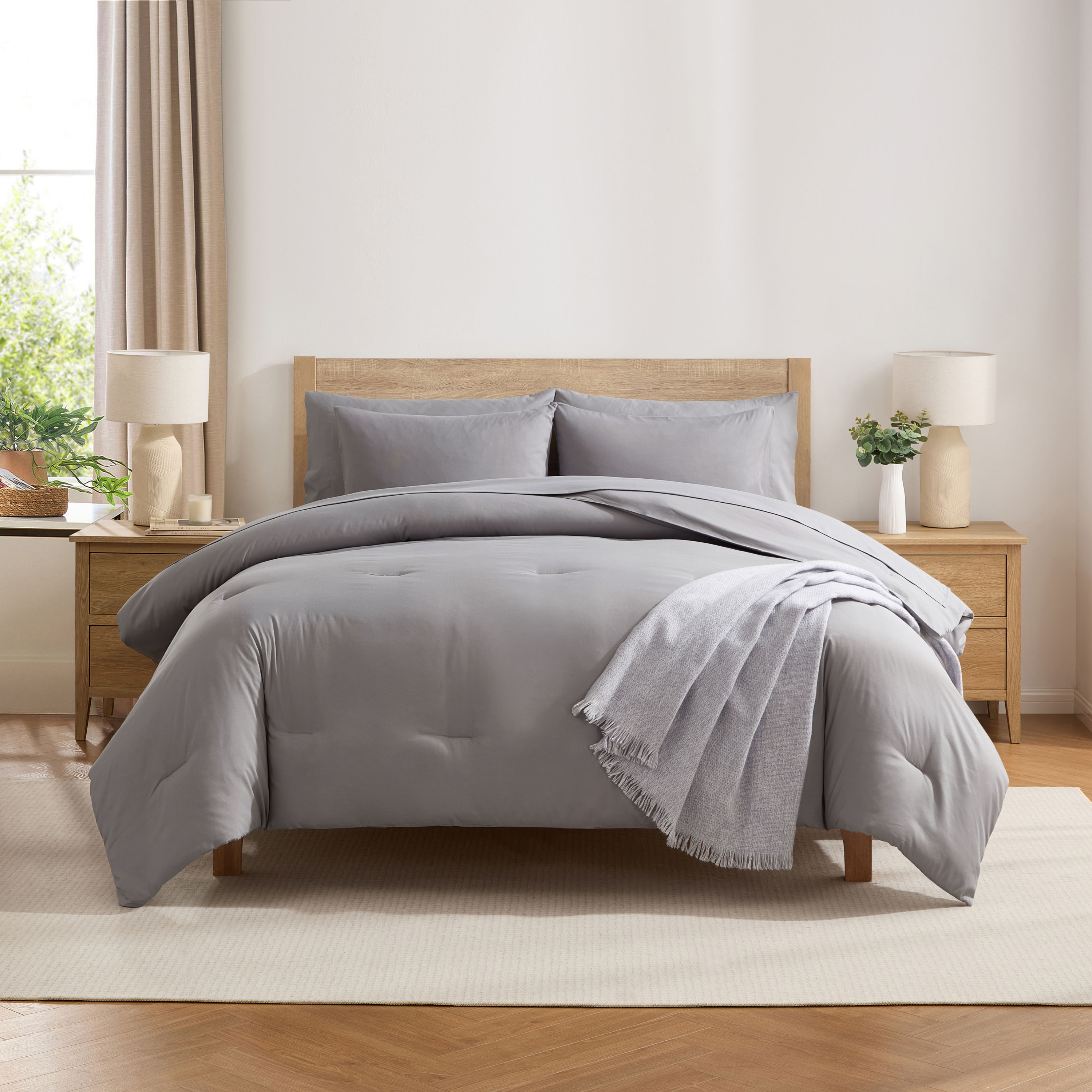 LammaLoe Queen Comforter Set, 7 Piece Bed in a Bag, Ultra Soft Bedding Comforter Set with Sheets, All Season Bed Set, Gray