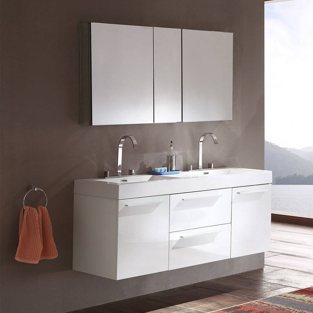 Fresca Onto 54 White Modern Double Sink Bathroom Vanity With Medicine Cabinet Com - Bathroom Vanity With Sink And Medicine Cabinet