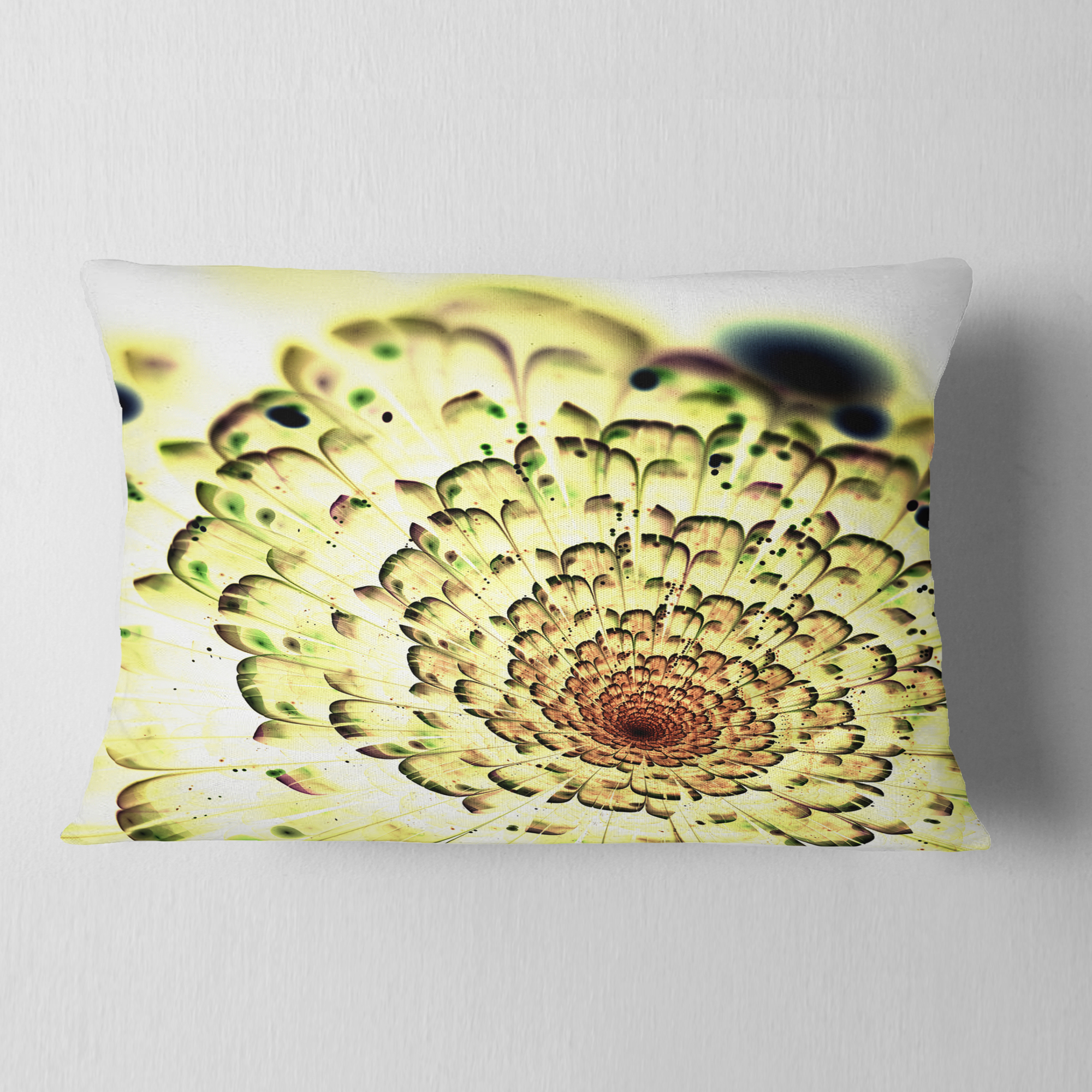 Designart Green Light Fractal Flower Pattern - Abstract Throw Pillow - 12x20