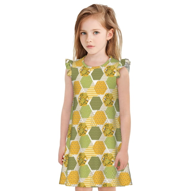 Balery Bee honey Camisón de princesa para niñas, pijama de algodón con mangas abullonadas, suave y bonito.-XX-Large