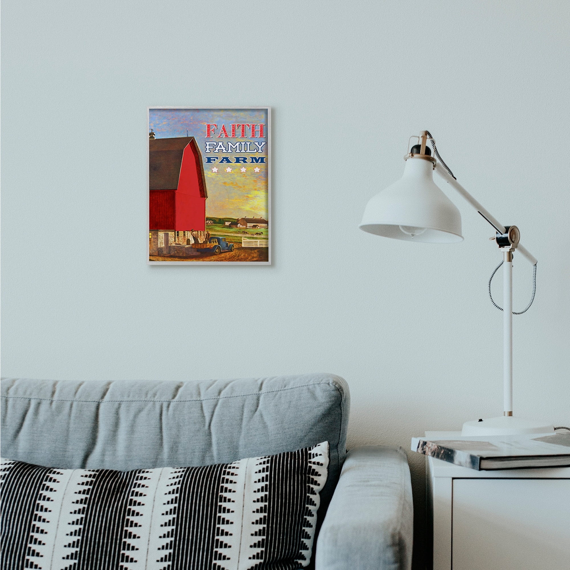 Stupell Industries Faith Family Farm American Farm Rustic Word Design Graphic Art Gray Framed Art Print Wall Art, 16x20, by The Saturday Evening Post