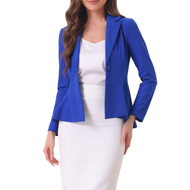 BLAZER PEPLUM CHIC INSPIRADOR PARA MUJER, BLAZER DE NEGOCIOS CASUAL CON UN SOLO BOTÓN, AZUL REAL M