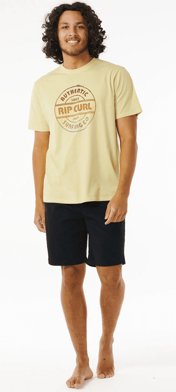 Rip Curl VINTAGE YELLOW Men's Surf Revival Stamp T-Shirt, US Small