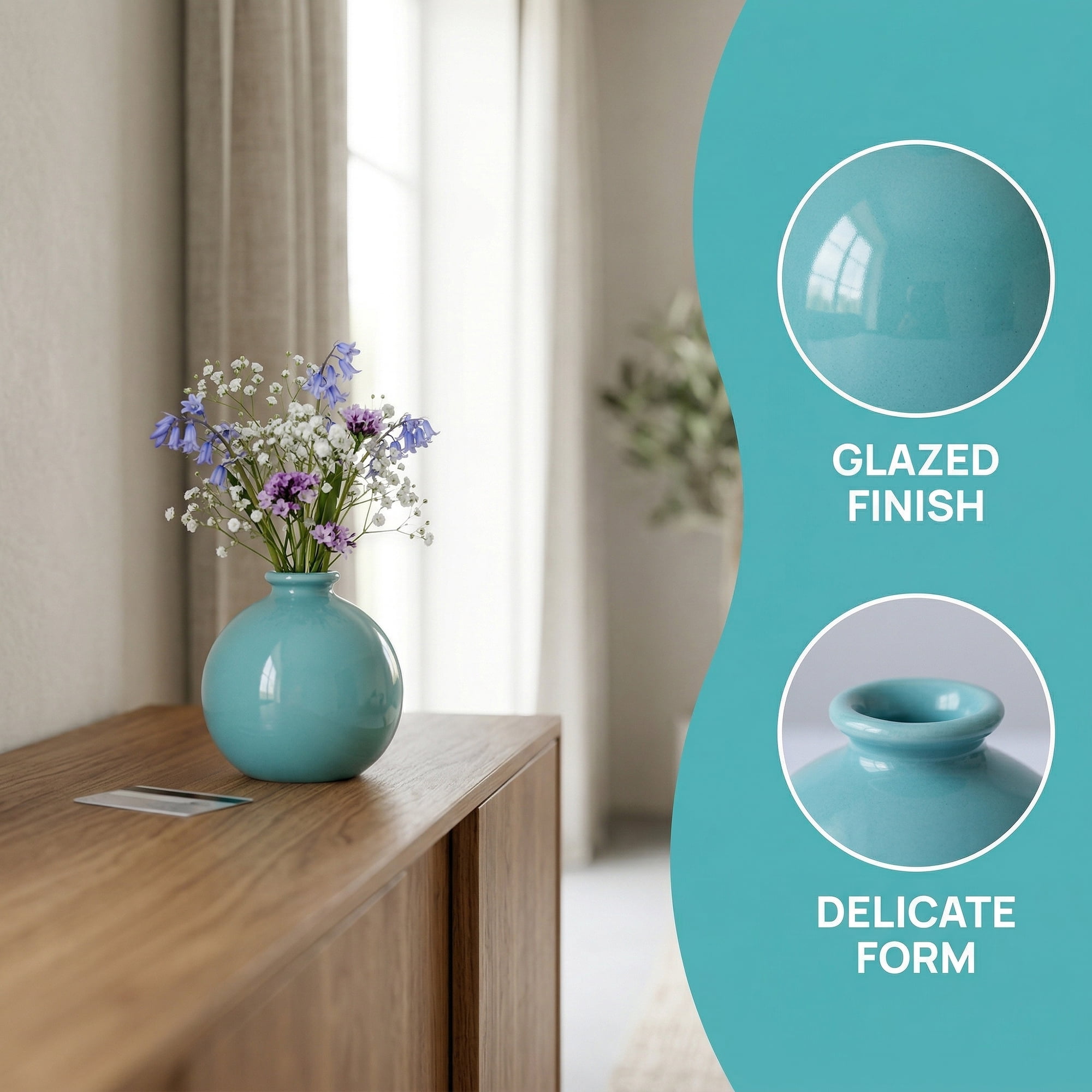 Unique Bargains Small Ceramic Bud Tiny Matte Decorative Vase Cyan 2.6"L x 2.6"W x 2.8"H