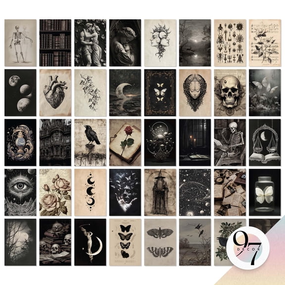 97 Decor Dark Academia 4x6 Moody Gothic Collage Poster Set, 40 Pieces