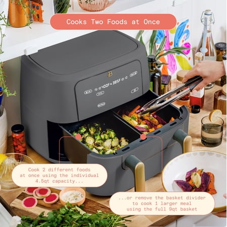 Beautiful 9 QT TriZone Air Fryer, Oyster Grey by Drew Barrymore