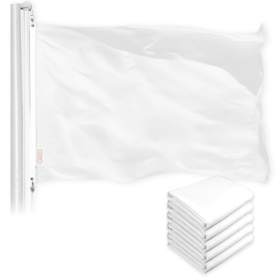 G128 5 Pack: Solid White Color Flag | 2x3 Ft | LiteWeave Pro Series Printed 150D Polyester | Indoor/Outdoor, Vibrant Colors, Brass Grommets, Thicker and More Durable Than 100D 75D Polyester