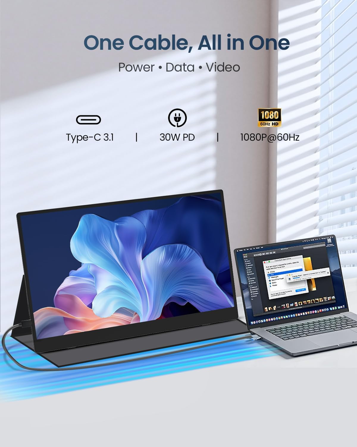 MESWAO 15.6" Portable Monitor FHD 1080P IPS USB-C HDMI, Plug and Play External Screen for Laptop, Phone, Mini PC & Game Console