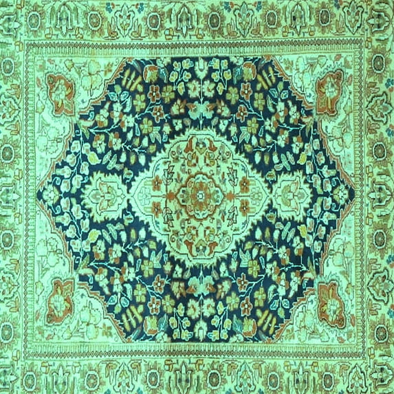 Ahgly Company Indoor Square Medallion Turquoise Blue Traditional Area Rugs, 5' Square
