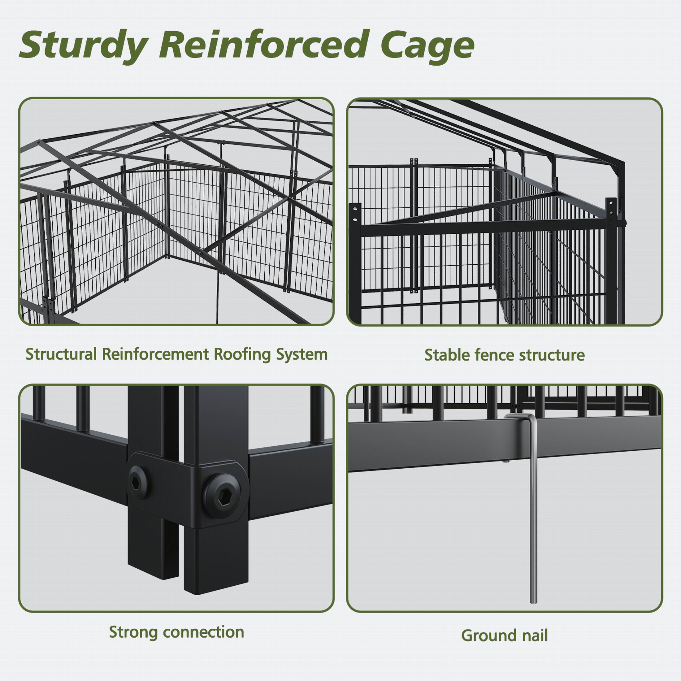 Large Dog Kennel For Outdoor Pet Pens Dogs Run Enclosure Animal Hutch Metal Coop Fence with Roof Cover