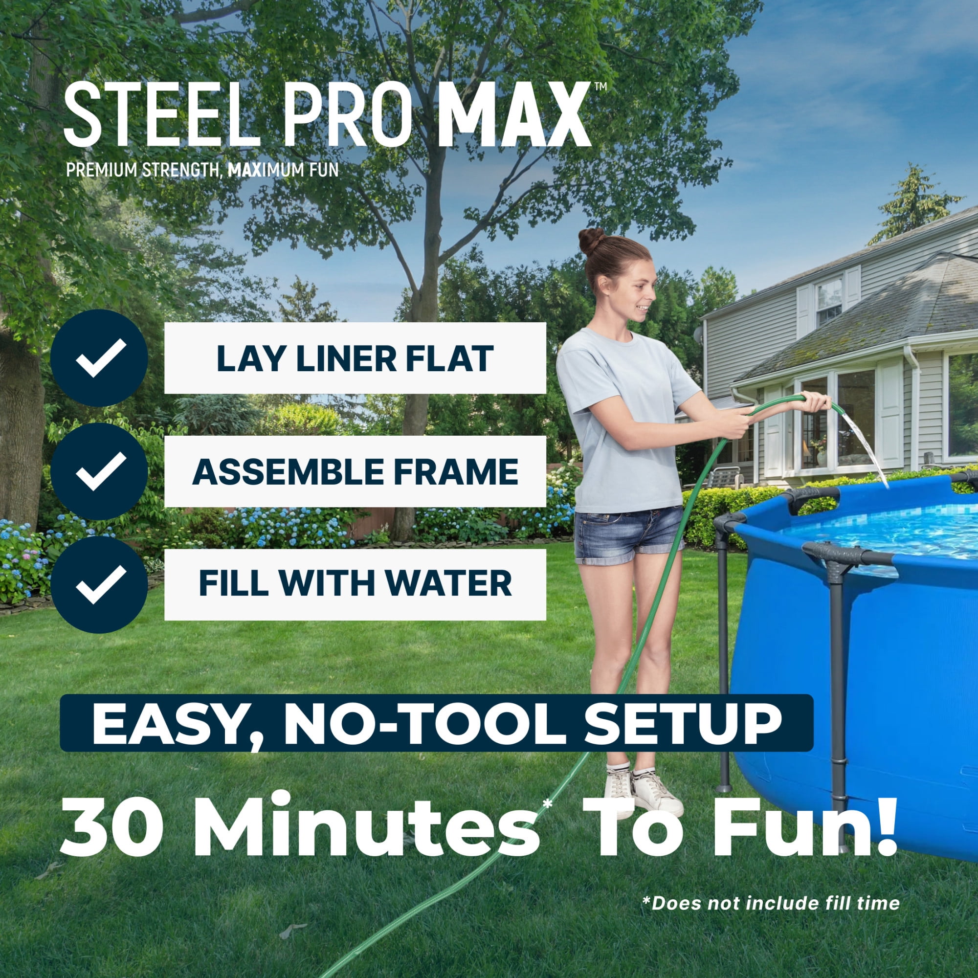 Bestway Steel Pro MAX 12’ x 30" Metal Frame Above Ground Pool, Blue, POOL ONLY