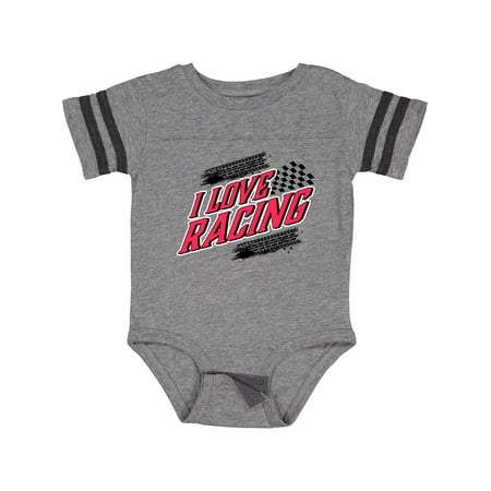 

Inktastic I Love Racing with Tire Marks Gift Baby Boy or Baby Girl Bodysuit
