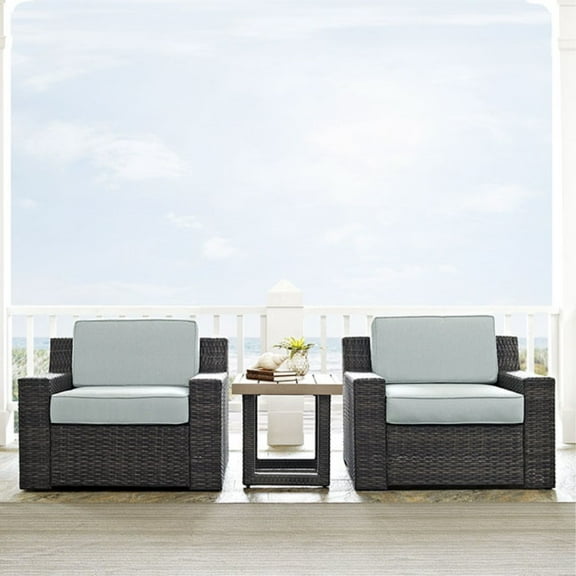 Beaufort Outdoor Conversation Set - Spacious & Elegant Seating Collection for Ultimate Comfort & Relaxation. Water & UV Resistant Wicker, Fade-Resistant Mist Cushions. Includes 2 Chairs & Side Table.