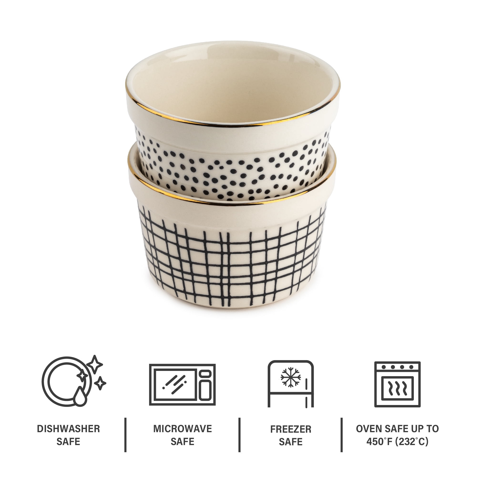 Thyme & Table 2-Piece Ramekin Set - Black & White Dot