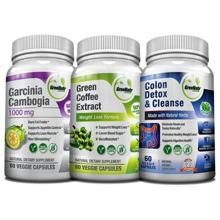 3X Weight Loss Bundle :Pure Garcinia Cambogia + Green Coffee Bean Extract and Colon (Best Garcinia Cambogia And Colon Cleanse)