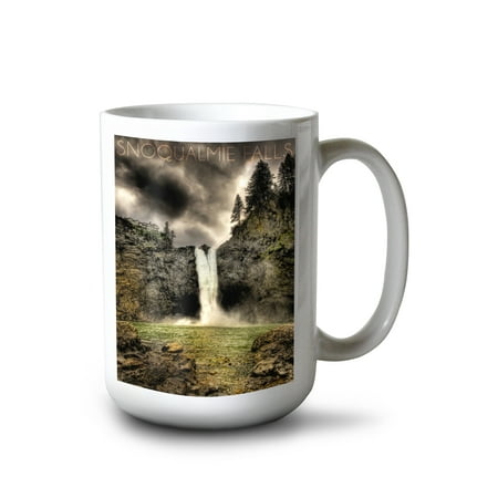 

15 fl oz Ceramic Mug Snoqualmie Falls Washington View of Waterfall Sepia Tone Photograph Dishwasher & Microwave Safe