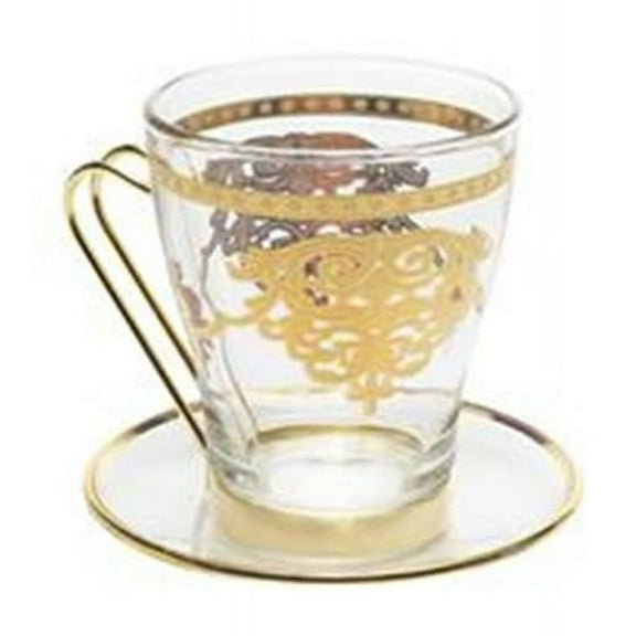 Classic Touch  4 x 3 in. Tea Cups with Plates - 14 karat Gold Design, Set of 6