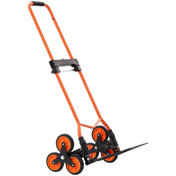 Stair Climbing Cart, 120 lbs Stair-Climbing Capacity, Portable Folding Trolley Cart with Telescoping Handle, 6 Wheels and 2 Bungee Cords, Stair Climber Dolly for Home, Groceries, Warehouse