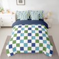 thumbnail image 2 of Feelyou Modern Buffalo Plaid Bedding Comforter Set 7 Pieces for Teens, Blue Green Square Full Bedding Set, Simple Fashion Style Reversible Fitted Sheet Flat Sheet, Microfiber Bedroom Decor, 2 of 8