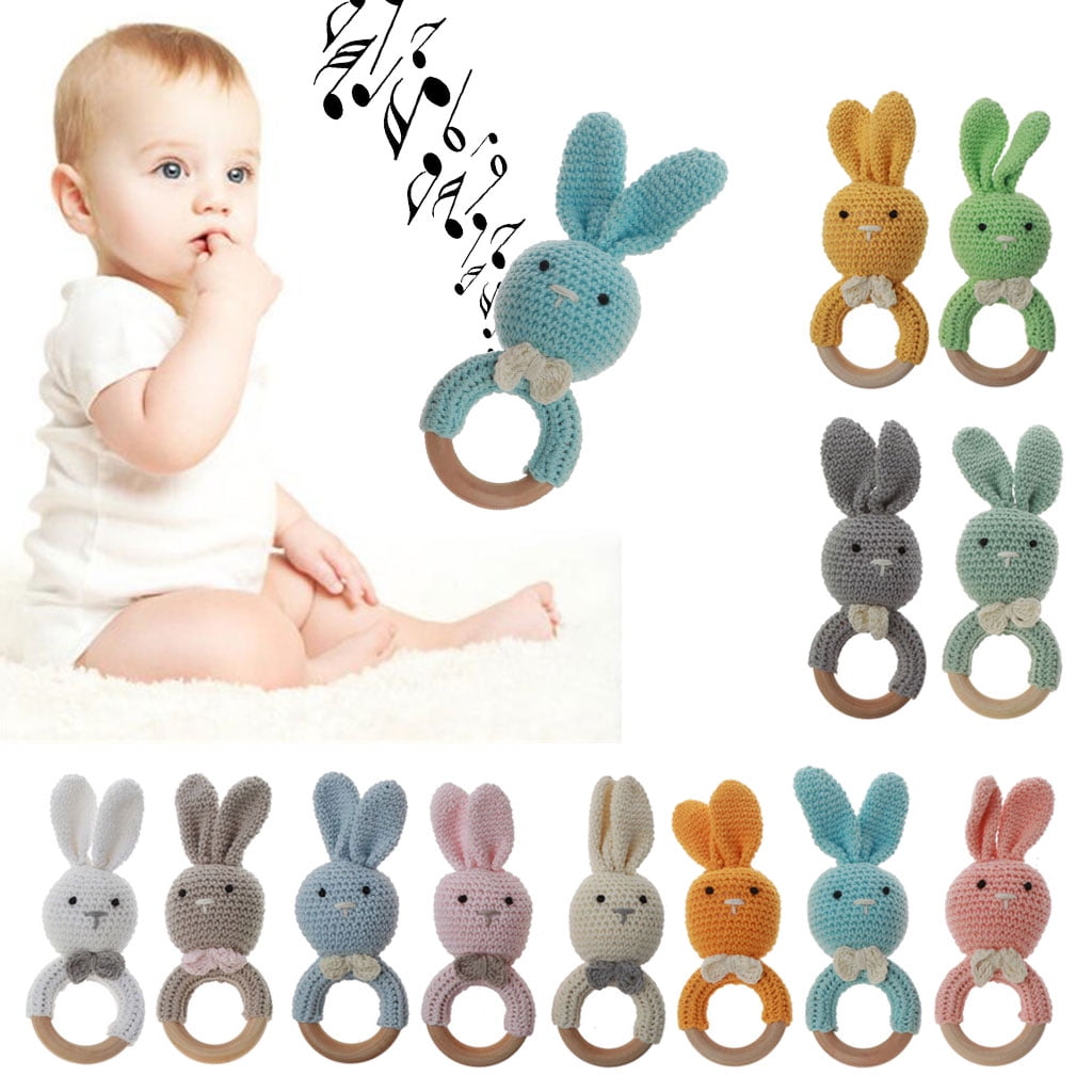 1PC Baby Rattle Toys Crochet Wooden Teething Ring Baby Teether Cot Hanging Toy