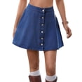 thumbnail image 2 of Womens Washed Denim Button Front Short Flared Skirt A Line Mini Skirt Casual High Waist L, 2 of 9