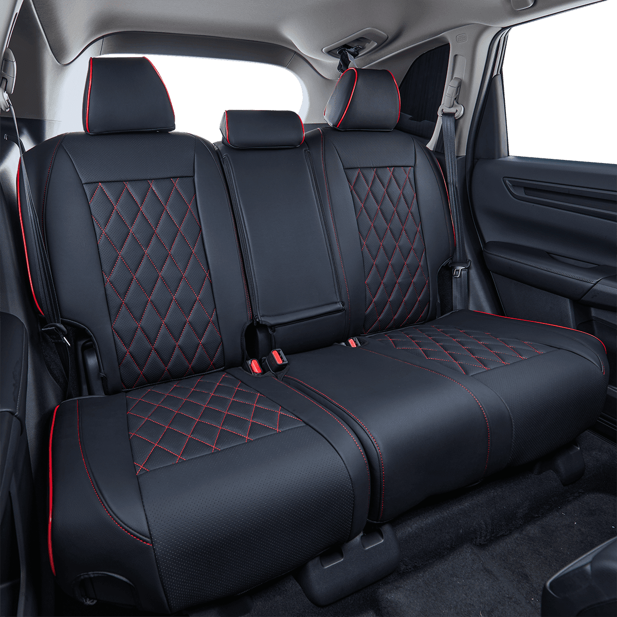 EKR CRV Seat Covers Custom Fit for Honda CRV 2015 2016 Full Set Car Seat Cover for SUV, Leather Truck Seat Protectors,Faux Leather(Black with Red Trim)