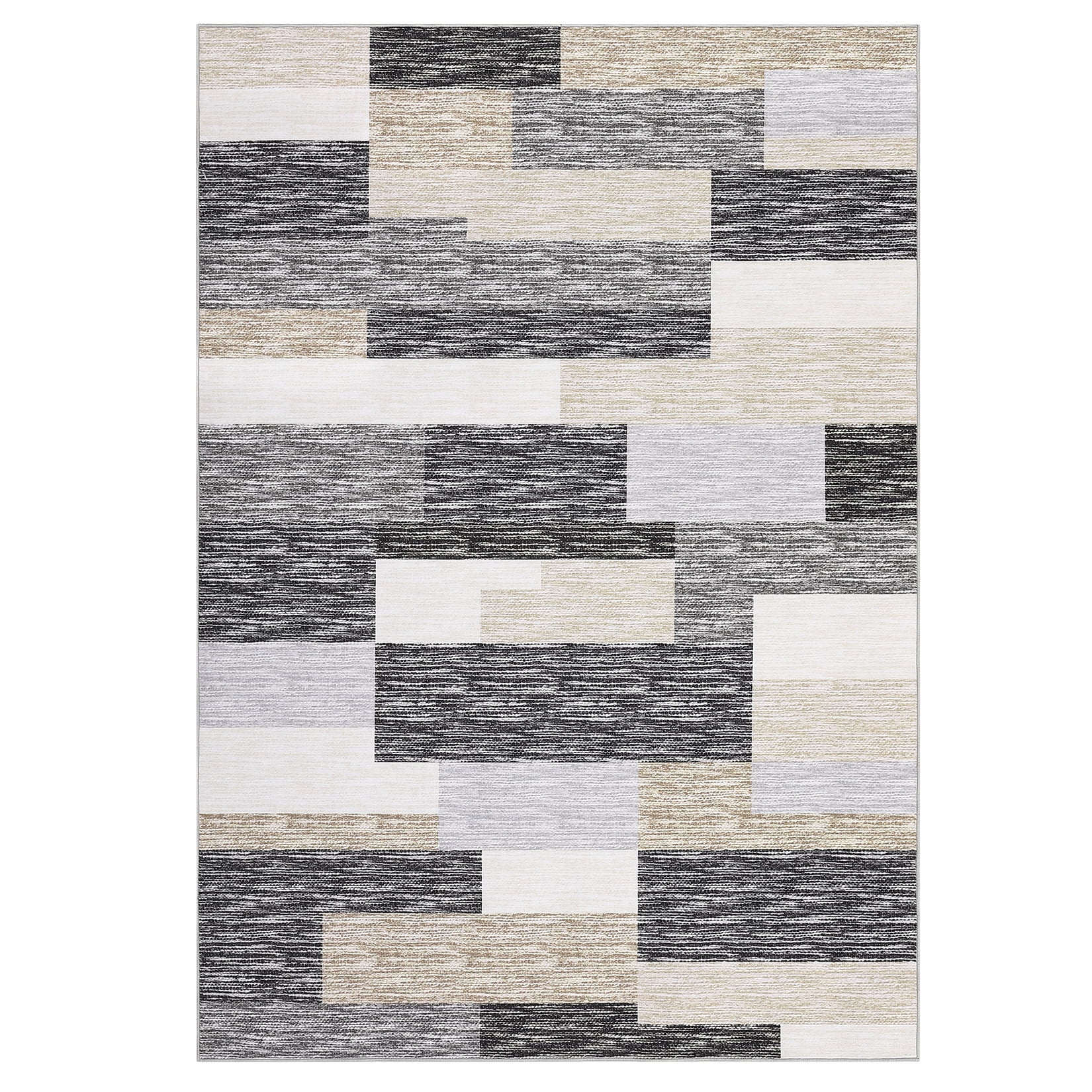 Garvee 9' x 12' Area Rug Washable Rugs Modern Geometric Rug Indoor Soft Foldable Accent Carpet for Living Room Bedroom, Gray Camel