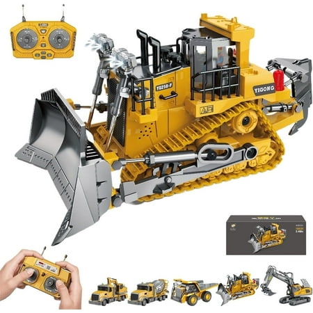 TEAMD 9-Channel Metal RC Bulldozer - Realistic Remote Control Kids Construction Play Toys with Lights and Sound, Track Type Tractor Toys for 3+ Boys, Perfect Kids Gift for Ages 3-12+