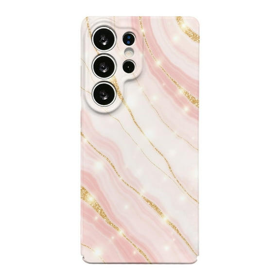 SKLYDDI Pink Marble & Gold Sparkles for Galaxy S25 Ultra Case - Abstract Design, TPU, Flexible, Aesthetic Cute