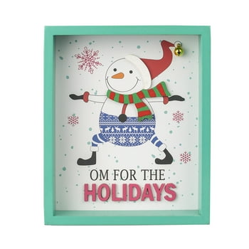 Holiday Time Yoga Snowman Wooden Shadowbox Sign op Decoration, 8"